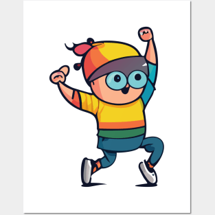 t-shirt design featuring a funny cartoon character doing a popular dance move, vibrant colors, and bold lines Posters and Art